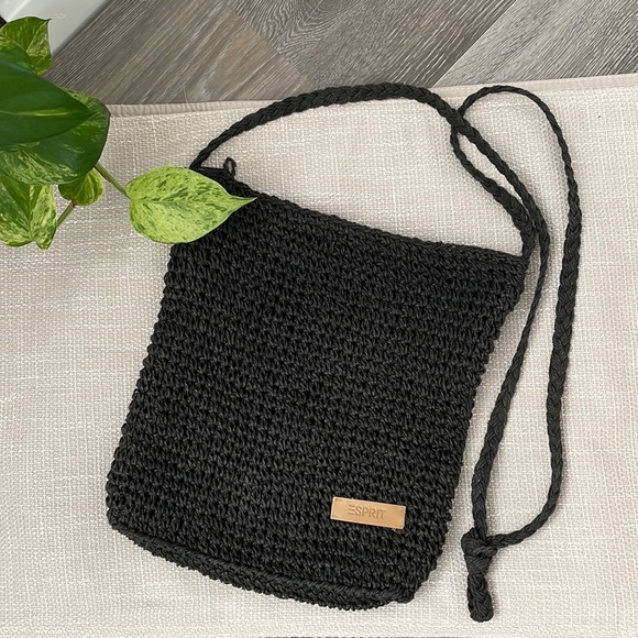 Vintage Esprit Woven Shoulder Bag/Purse, Black - Picture 1 of 5